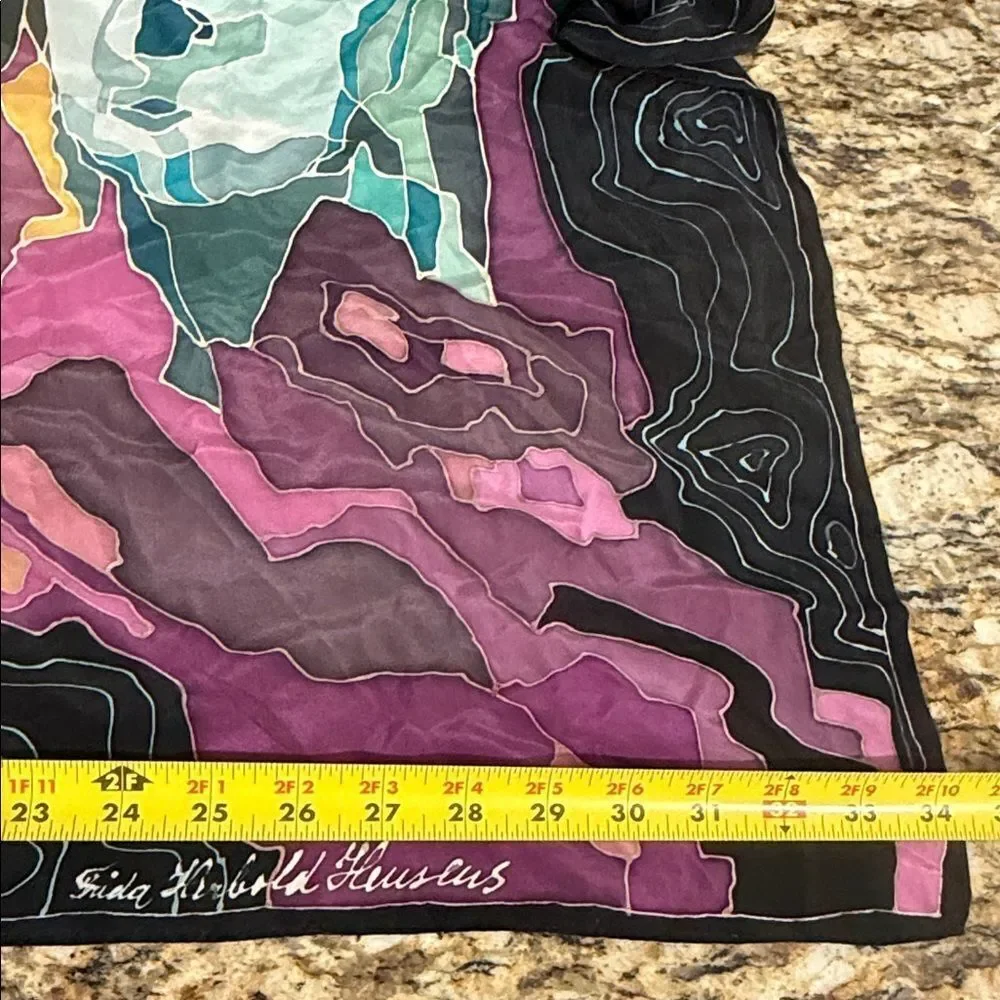 Frida Herbold Heusens Abstract Art Print Scarf Hand Rolled 33 x 34 Square